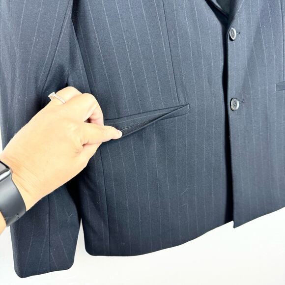 ZARA Man Navy Pinstripe Double Button Blazer Size 36 Office Preppy Formal Career - Picture 5 of 14